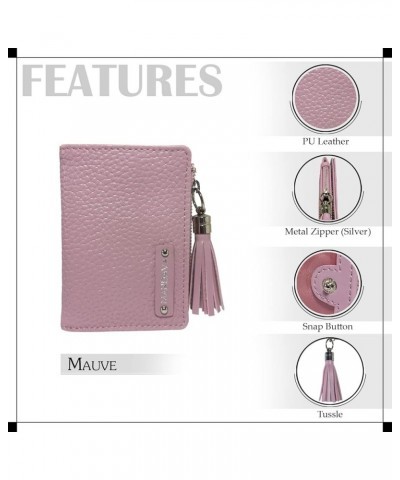 Women's Small Bifold PU Leather Wallet with Tussle | Ladies Slim Compact Card Holder Organizer Coin Purse (White) Mauve $9.40...