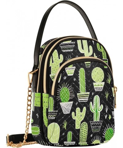 Watercolor Fall with Fruits Pumpkin Ladies Crossbody Bag, Lightweight Crossbody Bag Casual Crossbody Purse Cactus on Black an...