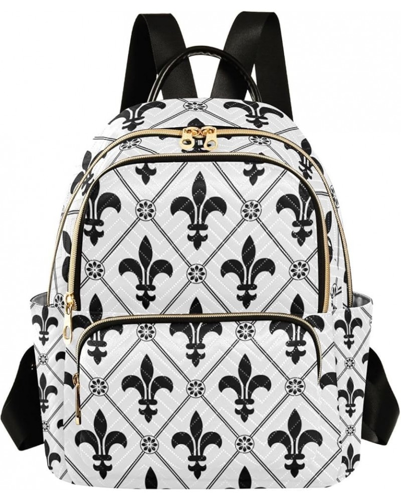 Mardi Gras Women Backpack Fleur De Lis Antique Black Travel Bag Compact Daily Bag Medium $12.39 Backpacks