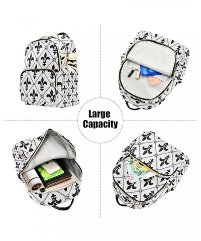 Mardi Gras Women Backpack Fleur De Lis Antique Black Travel Bag Compact Daily Bag Medium $12.39 Backpacks