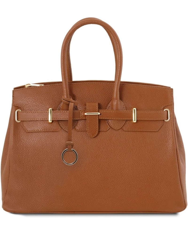 TLBag Leather handbag with golden hardware Cognac $58.24 Shoulder Bags