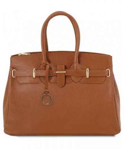 TLBag Leather handbag with golden hardware Cognac $58.24 Shoulder Bags