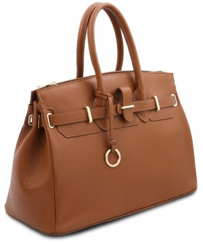 TLBag Leather handbag with golden hardware Cognac $58.24 Shoulder Bags