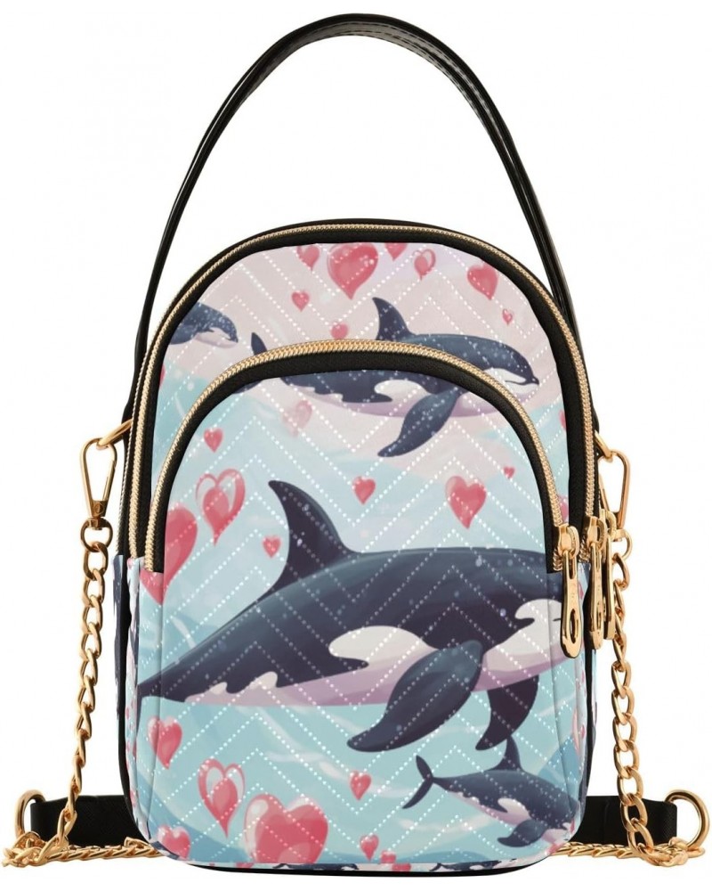 Orca Whales Doodle Crossbody Handbags for Women Casual Leather Shoulder Phone Purse $15.33 Crossbody Bags