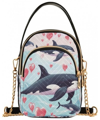 Orca Whales Doodle Crossbody Handbags for Women Casual Leather Shoulder Phone Purse $15.33 Crossbody Bags