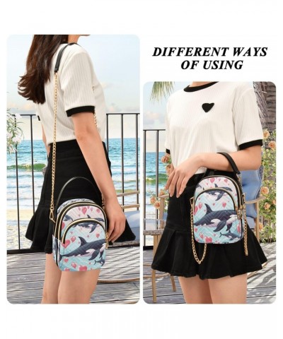 Orca Whales Doodle Crossbody Handbags for Women Casual Leather Shoulder Phone Purse $15.33 Crossbody Bags