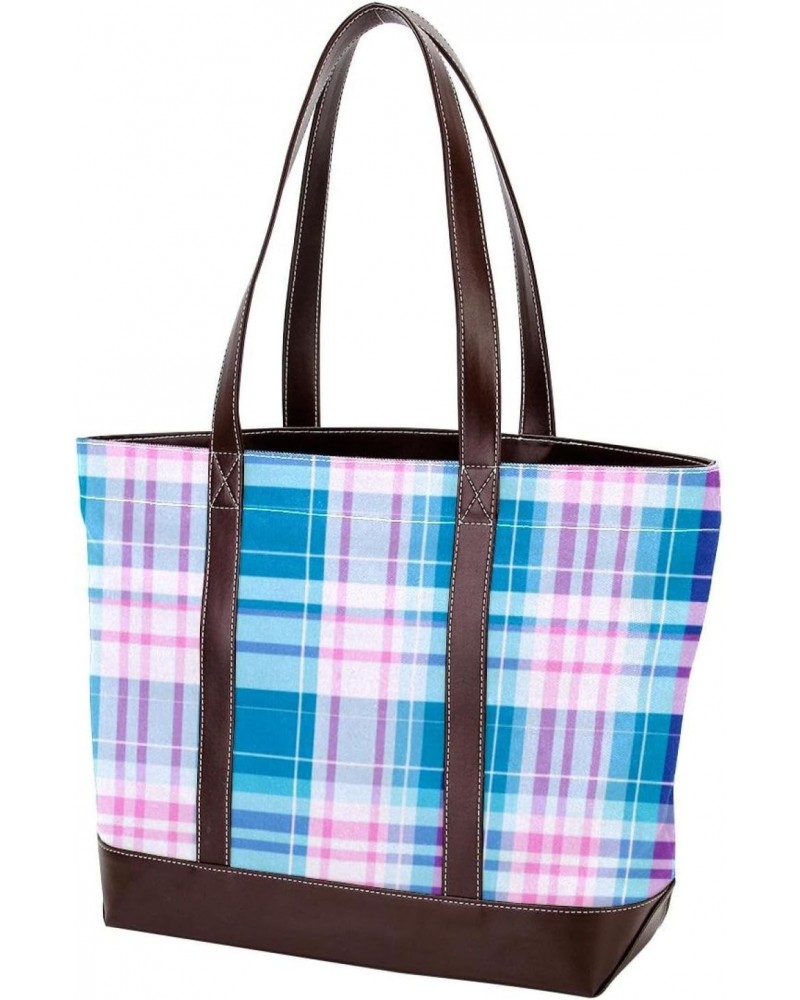 The Tote Bag For Women,Tote Bag With Zipper,Canvas Tote Bag,Blue Green Color Plaid Handbags $27.78 Totes