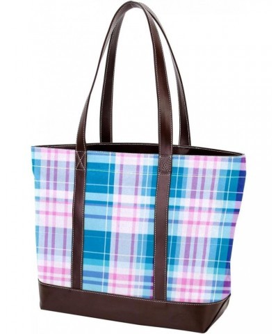 The Tote Bag For Women,Tote Bag With Zipper,Canvas Tote Bag,Blue Green Color Plaid Handbags $27.78 Totes