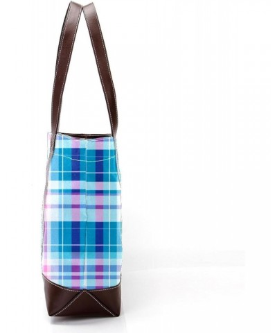 The Tote Bag For Women,Tote Bag With Zipper,Canvas Tote Bag,Blue Green Color Plaid Handbags $27.78 Totes