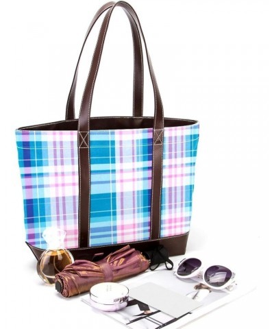 The Tote Bag For Women,Tote Bag With Zipper,Canvas Tote Bag,Blue Green Color Plaid Handbags $27.78 Totes