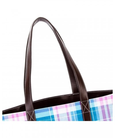 The Tote Bag For Women,Tote Bag With Zipper,Canvas Tote Bag,Blue Green Color Plaid Handbags $27.78 Totes