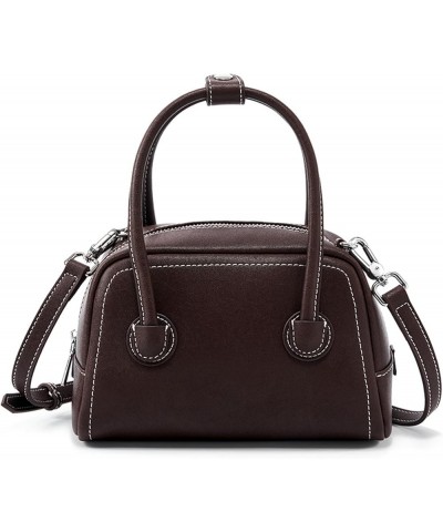 Women's Square Top Handle Satchel Bag Genuine Leather Boston Shoulder Bag Retro Crossbody Stitching Handbag Purse Brown $35.6...