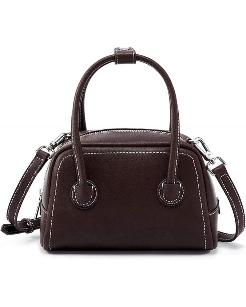 Women's Square Top Handle Satchel Bag Genuine Leather Boston Shoulder Bag Retro Crossbody Stitching Handbag Purse Brown $35.6...