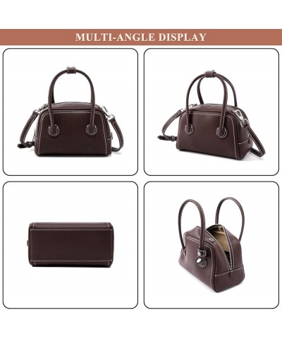 Women's Square Top Handle Satchel Bag Genuine Leather Boston Shoulder Bag Retro Crossbody Stitching Handbag Purse Brown $35.6...