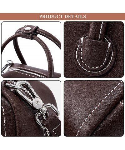 Women's Square Top Handle Satchel Bag Genuine Leather Boston Shoulder Bag Retro Crossbody Stitching Handbag Purse Brown $35.6...