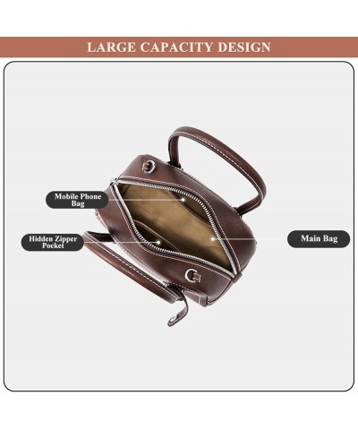 Women's Square Top Handle Satchel Bag Genuine Leather Boston Shoulder Bag Retro Crossbody Stitching Handbag Purse Brown $35.6...