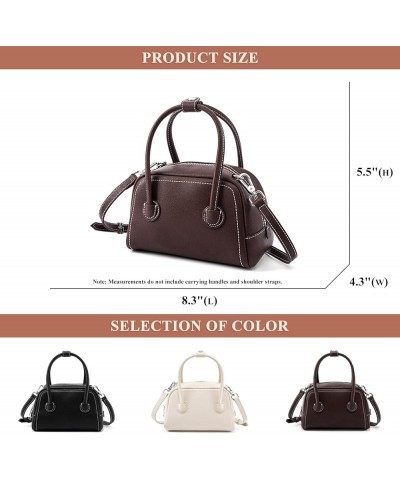 Women's Square Top Handle Satchel Bag Genuine Leather Boston Shoulder Bag Retro Crossbody Stitching Handbag Purse Brown $35.6...