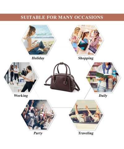 Women's Square Top Handle Satchel Bag Genuine Leather Boston Shoulder Bag Retro Crossbody Stitching Handbag Purse Brown $35.6...