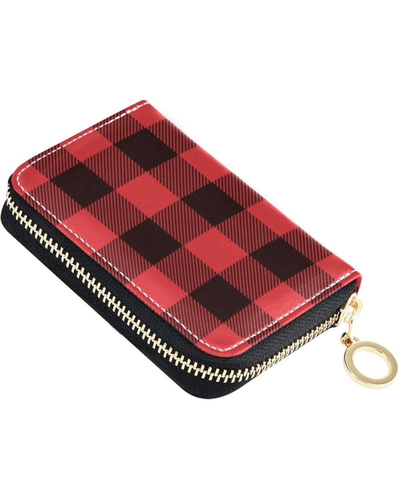 ID Card Wallet Zipper Card Holder Credit Card Cases for Women Men RFID Blocking Buffalo Plaid Dark Green Buffalo Plaid Red Bl...