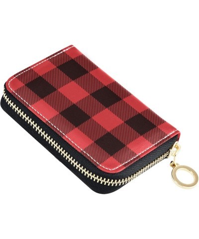 ID Card Wallet Zipper Card Holder Credit Card Cases for Women Men RFID Blocking Buffalo Plaid Dark Green Buffalo Plaid Red Bl...