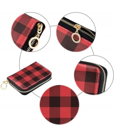 ID Card Wallet Zipper Card Holder Credit Card Cases for Women Men RFID Blocking Buffalo Plaid Dark Green Buffalo Plaid Red Bl...