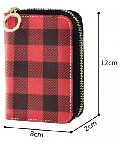 ID Card Wallet Zipper Card Holder Credit Card Cases for Women Men RFID Blocking Buffalo Plaid Dark Green Buffalo Plaid Red Bl...