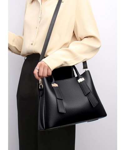 Women Elegant Satchel Handbag Top Handle Crossbody Bag Large Vegan Leather Shoulder Bag Tote Purse for Ladies Black $25.42 Totes