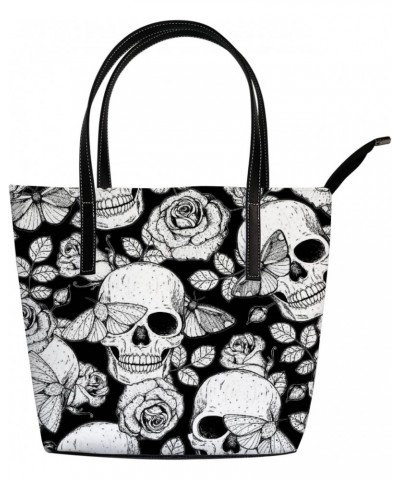 Large Tote Bags PU Leather Handbags Skull Butterflies Roses Women's Shoulder Bags with Top Handles Ladies Casual Shopping Bag...