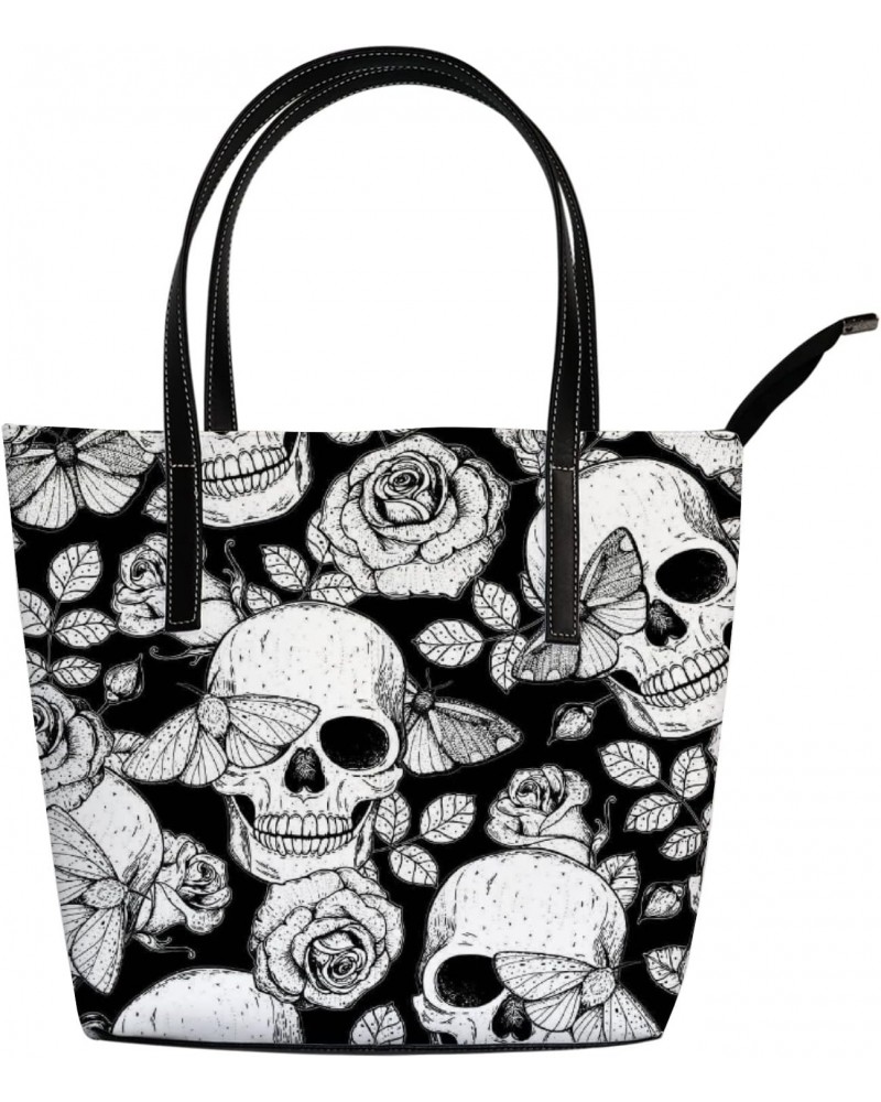 Large Tote Bags PU Leather Handbags Skull Butterflies Roses Women's Shoulder Bags with Top Handles Ladies Casual Shopping Bag...