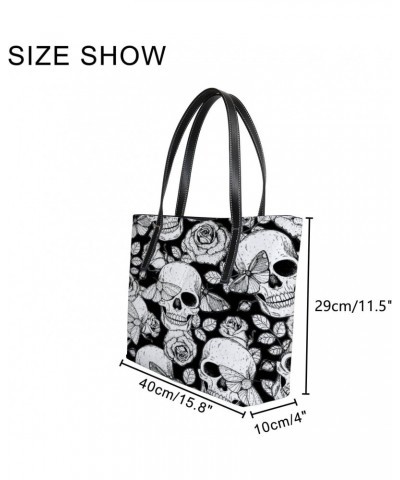 Large Tote Bags PU Leather Handbags Skull Butterflies Roses Women's Shoulder Bags with Top Handles Ladies Casual Shopping Bag...