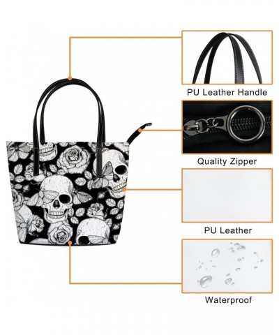 Large Tote Bags PU Leather Handbags Skull Butterflies Roses Women's Shoulder Bags with Top Handles Ladies Casual Shopping Bag...