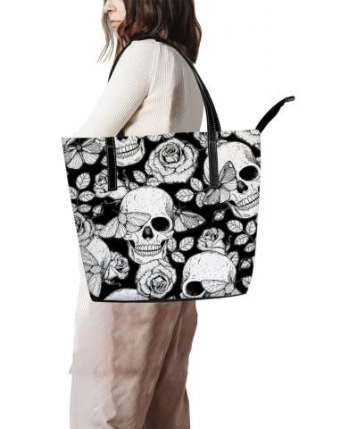 Large Tote Bags PU Leather Handbags Skull Butterflies Roses Women's Shoulder Bags with Top Handles Ladies Casual Shopping Bag...