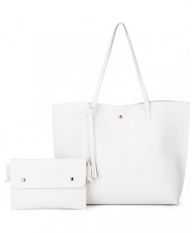 Women's Faux PU Leather Tote Shoulder Purses Bag for women, Big Capacity Tassel Handbag 1white-1 $10.75 Totes