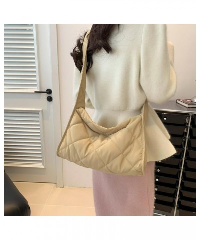 Women Simple Padded Bag Large Capacity Versatile Quilted Purse Soft Lightweight Solid Color Female Outdoor Shopping B Khaki $...