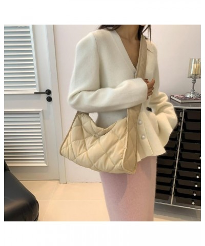 Women Simple Padded Bag Large Capacity Versatile Quilted Purse Soft Lightweight Solid Color Female Outdoor Shopping B Khaki $...