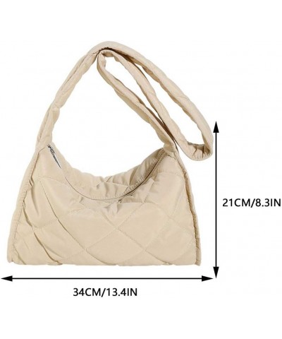 Women Simple Padded Bag Large Capacity Versatile Quilted Purse Soft Lightweight Solid Color Female Outdoor Shopping B Khaki $...