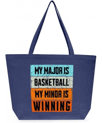 My Major Is Basketball Cotton Tote Bag - Great Gifts - Perfect Gifts for Basketball Lovers Washed Navy $19.50 Totes