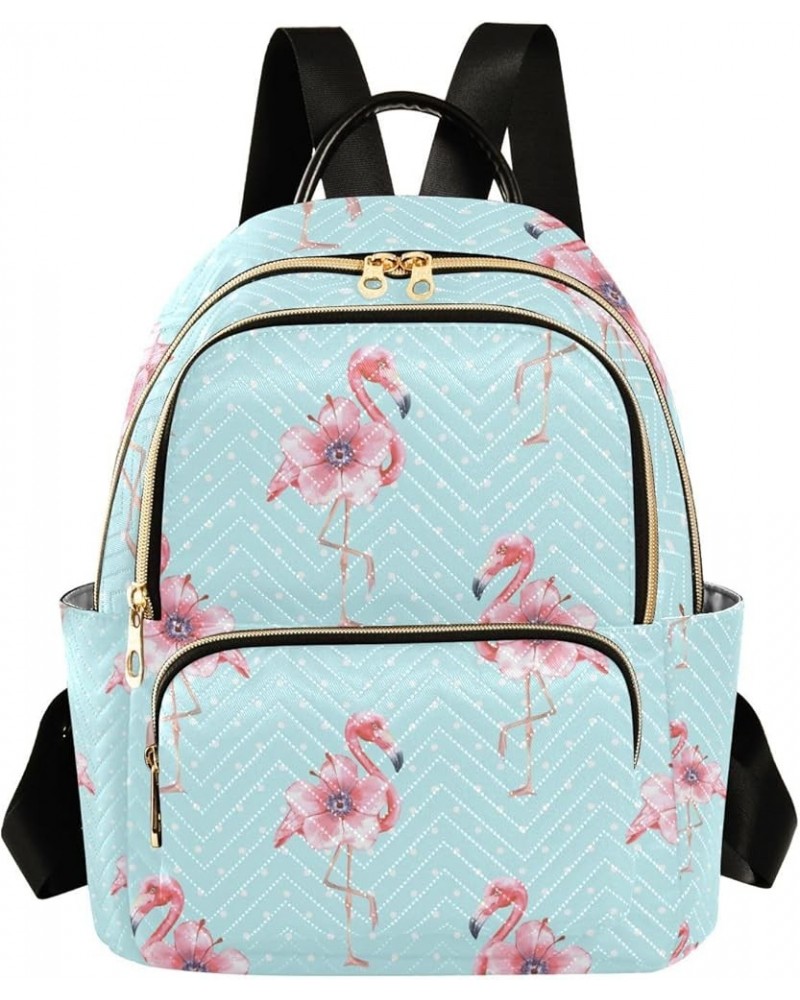 Women Backpack Pink Flamingo Flower Blue White Dot Anti-Theft Travel Backpack with Luggage Belt Lightweight Handbag Lady Purs...