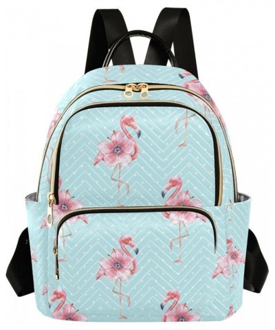 Women Backpack Pink Flamingo Flower Blue White Dot Anti-Theft Travel Backpack with Luggage Belt Lightweight Handbag Lady Purs...