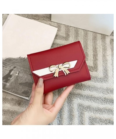 Fashion ID Short Wallet Hit Color Women Bow Tie Hasp Purse Multiple Card Slots Clutch Bag Phone Bag (Grey, One Size) Red One ...