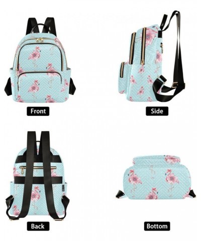 Women Backpack Pink Flamingo Flower Blue White Dot Anti-Theft Travel Backpack with Luggage Belt Lightweight Handbag Lady Purs...