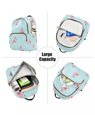 Women Backpack Pink Flamingo Flower Blue White Dot Anti-Theft Travel Backpack with Luggage Belt Lightweight Handbag Lady Purs...