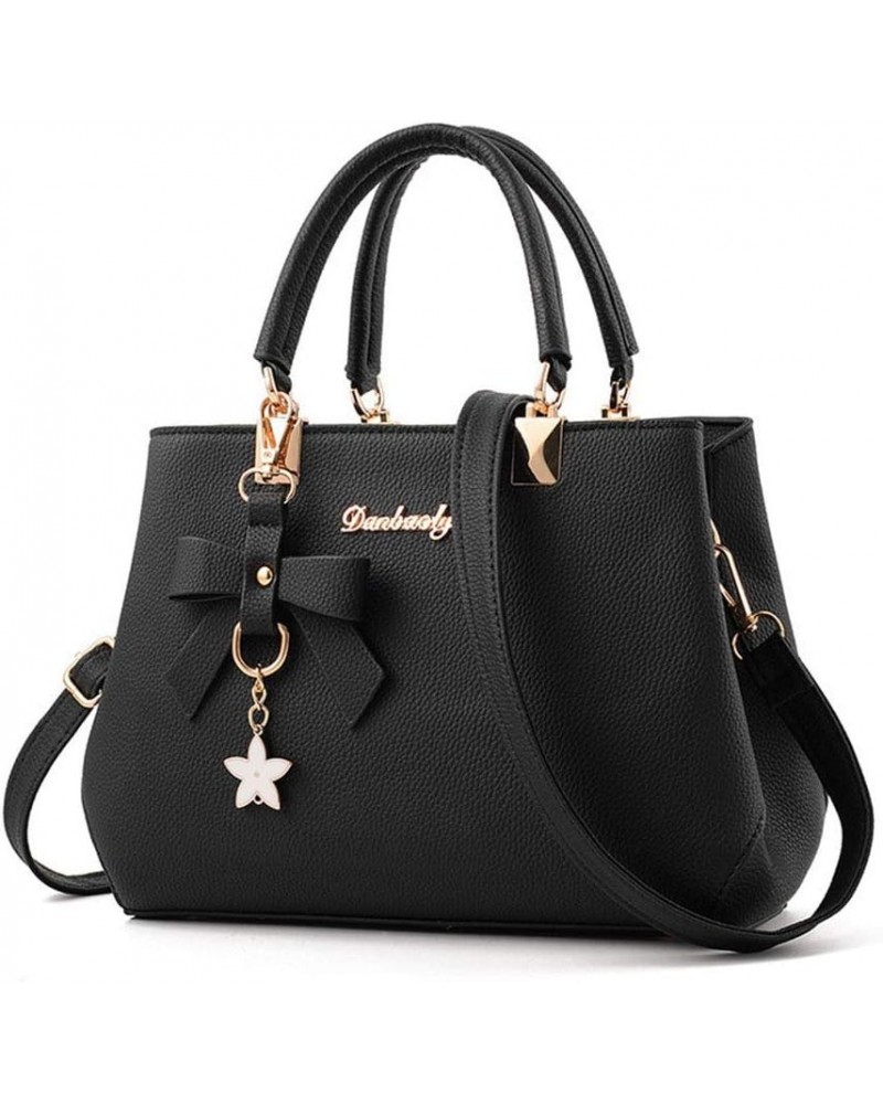 Andongnywell Ladies PU Leather Top Handle Satchel Handbags Shoulder Tote Bags Purses and Handbags with Bow Pendant A $6.70 Totes