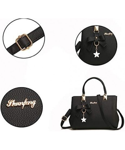 Andongnywell Ladies PU Leather Top Handle Satchel Handbags Shoulder Tote Bags Purses and Handbags with Bow Pendant A $6.70 Totes