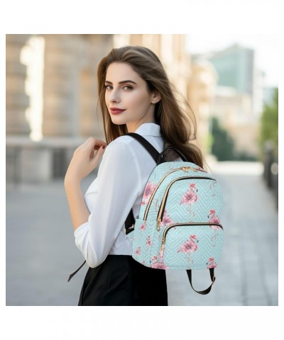 Women Backpack Pink Flamingo Flower Blue White Dot Anti-Theft Travel Backpack with Luggage Belt Lightweight Handbag Lady Purs...