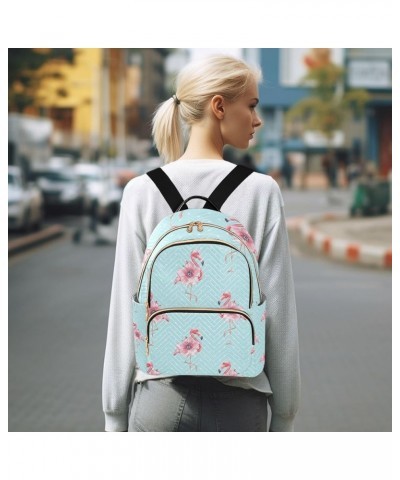 Women Backpack Pink Flamingo Flower Blue White Dot Anti-Theft Travel Backpack with Luggage Belt Lightweight Handbag Lady Purs...