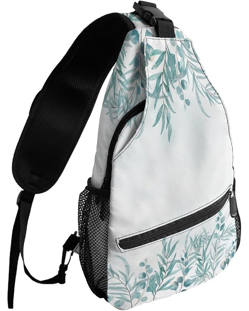 Sling Backpack, Farmhouse Green Watercolor Plant Leaves Waterproof Lightweight Small Sling Bag, Travel Chest Bag Crossbody Sh...