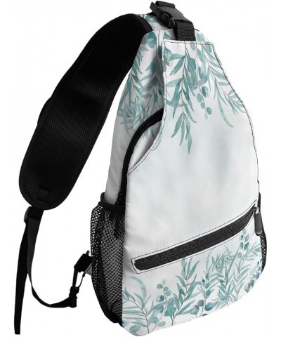 Sling Backpack, Farmhouse Green Watercolor Plant Leaves Waterproof Lightweight Small Sling Bag, Travel Chest Bag Crossbody Sh...