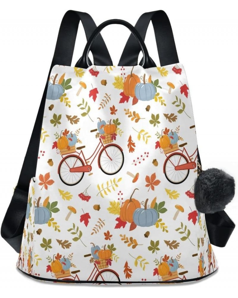 Vintage Red Bike Autumn Pumpkins Women Backpack Anti-theft Handbag Purse Travel Bag Fashion Shoulder Bags $23.99 Backpacks