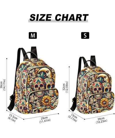 Retro Skuls Sunflowers Mini Backpack Purse for Women, Floral Artistic Travel Backpack Fashion Backpack Handbag Shoulder Bag S...